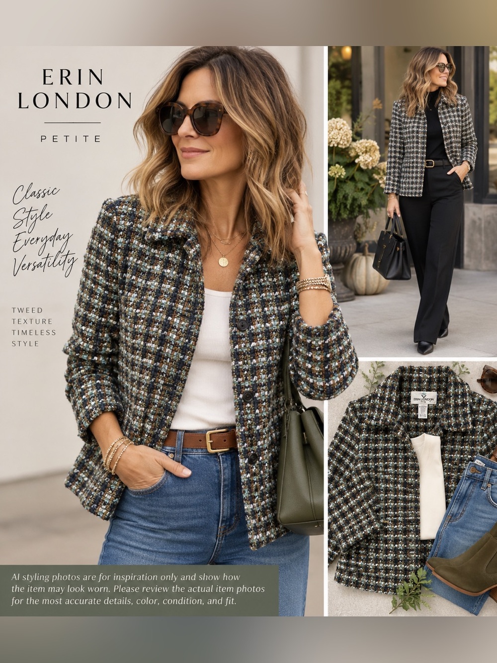 Erin London Petite Tweed Bouclé Jacket Blazer Multicolor S